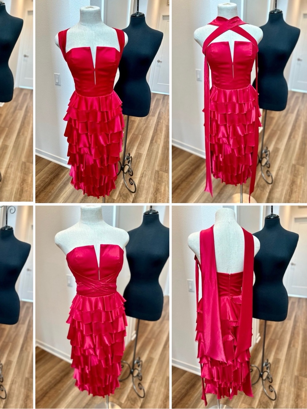 Red One-Shoulder Ruffle Satin Dress - Picture 4 of 4